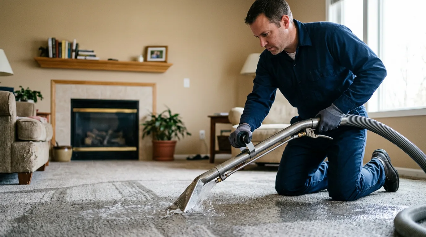 Water damage restoration technician working near Saint David, IL